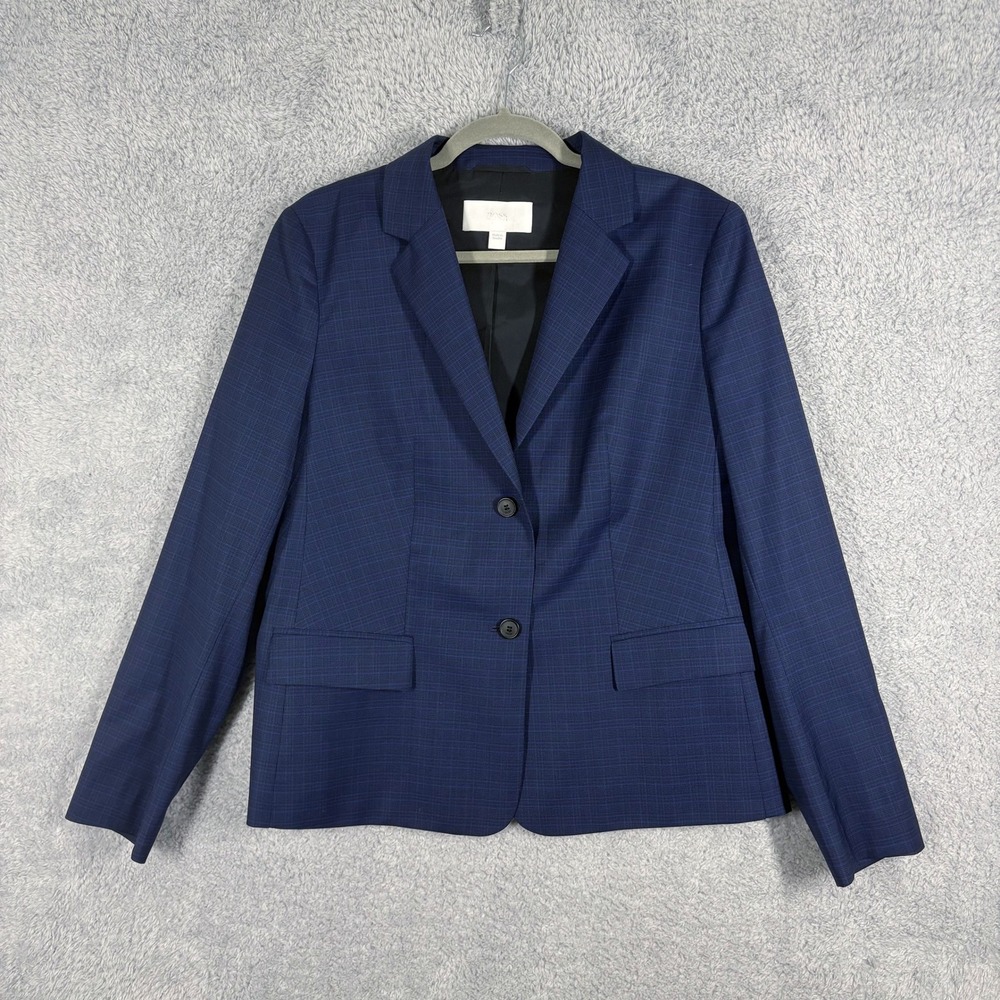 Hugo‎ Boss Jarana Navy Blue Virgin Wool Two Button Blazer Size 10 Crosshatch